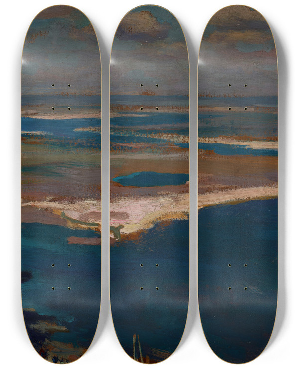 Triptych art skateboard deck of Jan Stanislawski The Dnieper River In Blue by Jan Stanislawski (1860-1907)