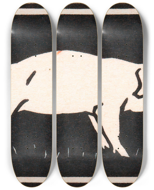 Triptych art skateboard deck of Julie De Graag Varken by Julie de Graag (1877-1924)