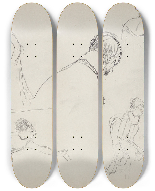 Triptych art skateboard deck of Edgar Degas Five Rapid Sketches by Edgar Degas (1834-1917)