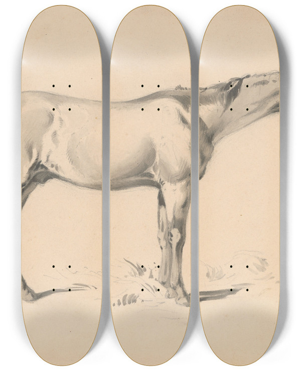 Triptych art skateboard deck of Friedrich Carl Von Scheidlin Study Of A Horse I by Friedrich Carl Von Scheidlin (1822-1913)