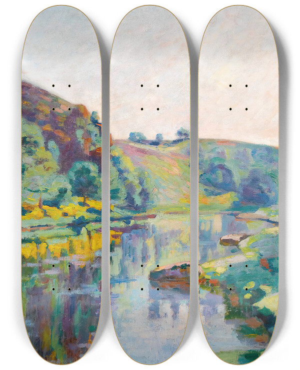 Triptych art skateboard deck of Armand Guillaumin La Roche De Lecho by Armand Guillaumin (1841-1927)