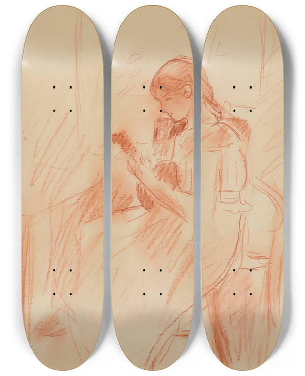 Triptych art skateboard deck of Berthe Morisot La Mandoline by Berthe Morisot (1841-1895)