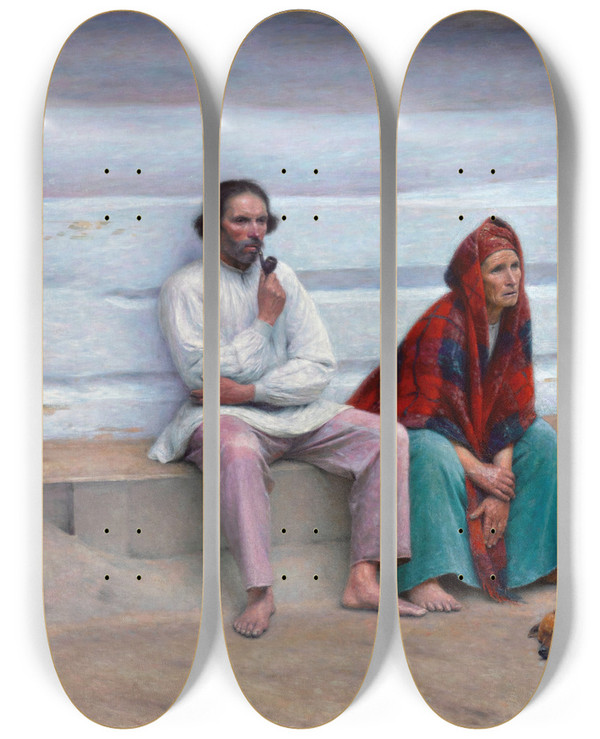 Triptych art skateboard deck of Aleksander Gierymski Peasant Coffin by Aleksander Gierymski (1850-1901)