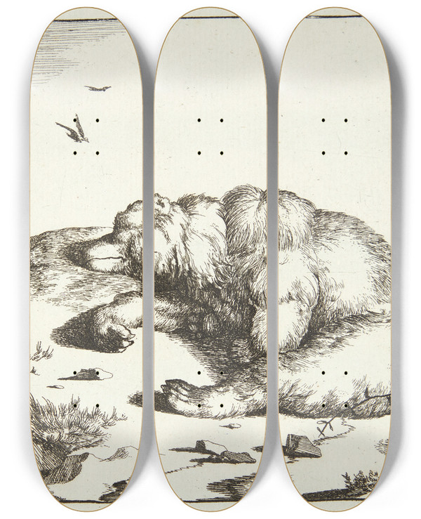 Triptych art skateboard deck of Marcus De Bye Sovende Bjrn by Marcus de Bye (1638-1688)