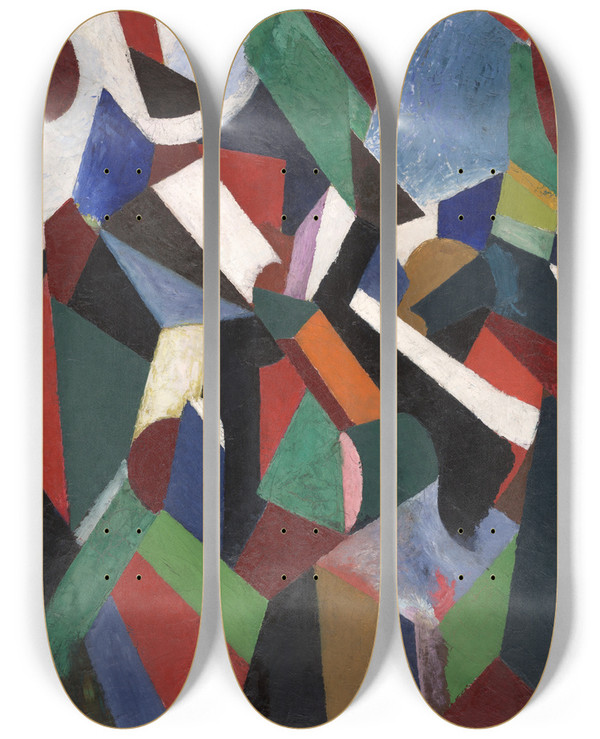 Triptych art skateboard deck of Patrick Henry Bruce Composition Ii by Patrick Henry Bruce (1881-1936)