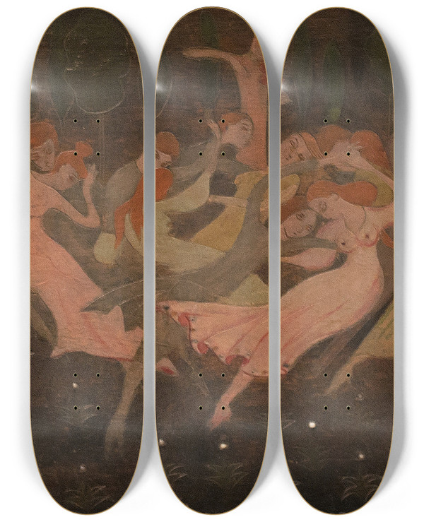 Triptych art skateboard deck of Ivar Arosenius Dans by Ivar Arosenius (1878-1909)