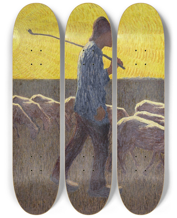 Triptych art skateboard deck of Cornelis Albert Van Assendelft Shepherd With Sheep by Cornelis Albert Van Assendelft (1870-1945)