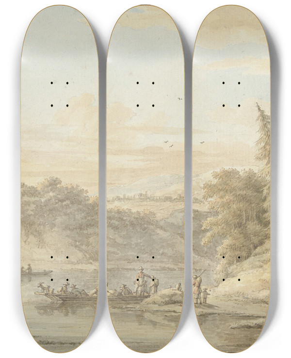 Triptych art skateboard deck of Cornelis Buys Rivierlandschap by Cornelis Buys (16-)