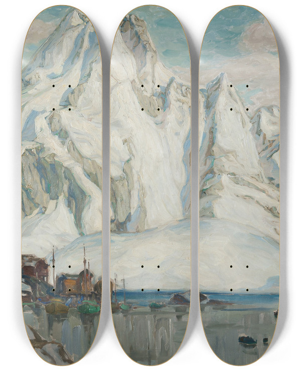 Triptych art skateboard deck of Anna Boberg After The Massacre Study From North Norway by Anna Boberg (1864-1935)