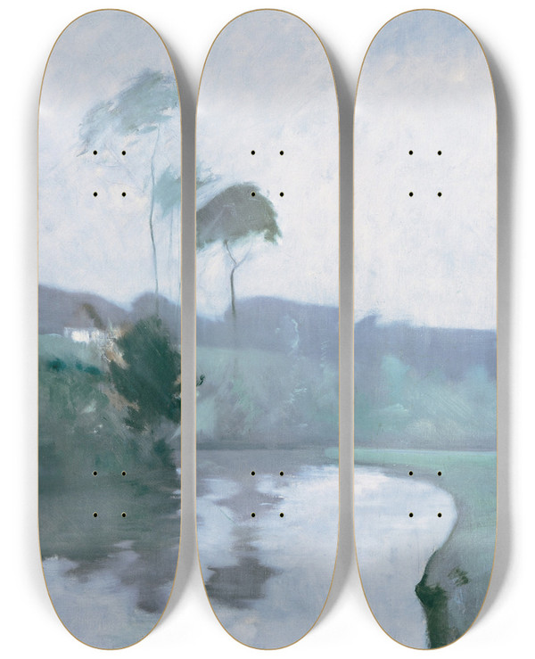 Triptych art skateboard deck of John Henry Twachtman Springtime by John Henry Twachtman (1853-1902)