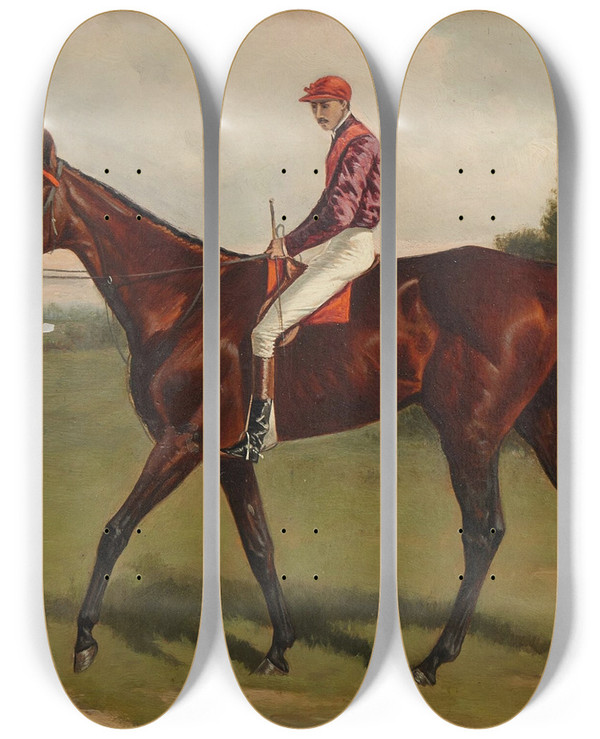 Triptych art skateboard deck of Henry Stull Raceland With Garrison Up by Henry Stull (1851-1913)