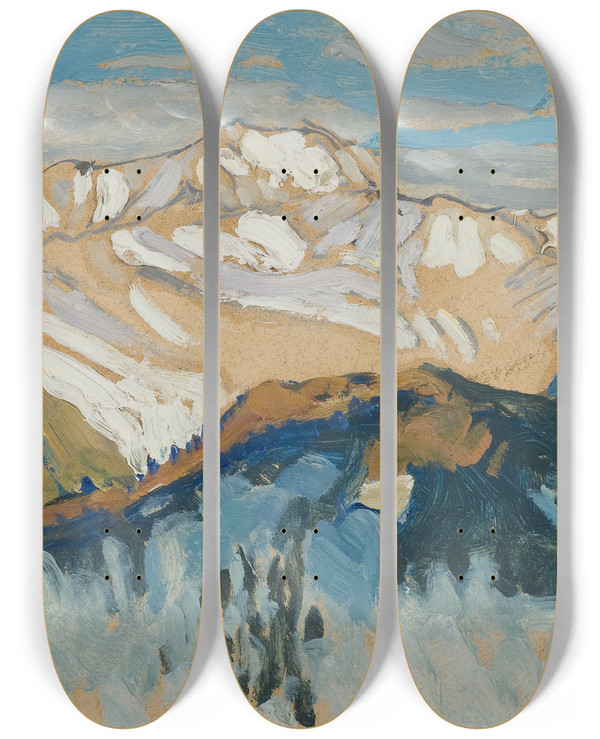 Triptych art skateboard deck of Anna Boberg Mountains Study From Switzerland by Anna Boberg (1864-1935)