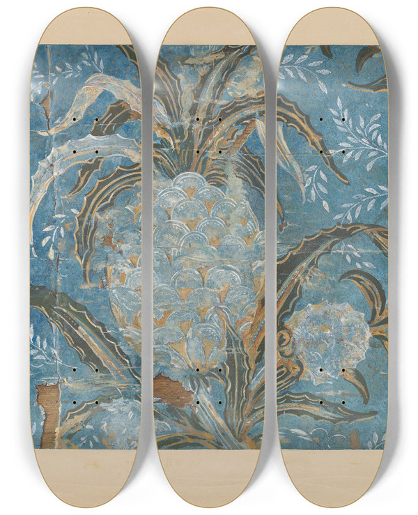 Triptych art skateboard deck of Gilbert Sackerman Bandbox Design by Gilbert Sackerman (20-)