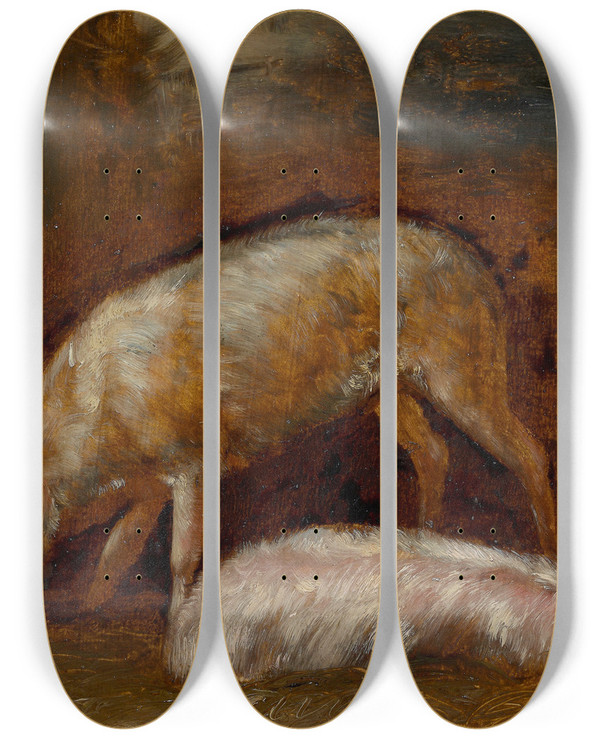 Triptych art skateboard deck of Alexandregabriel Decamps Study Of Pigs by Alexandre-Gabriel Decamps (1803-1860)