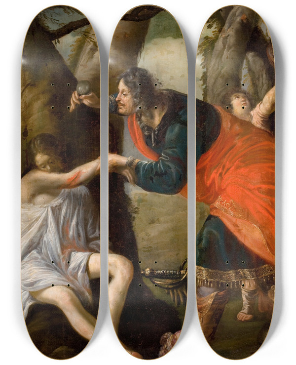 Triptych art skateboard deck of Flemish School The Good Samaritan by Flemish School