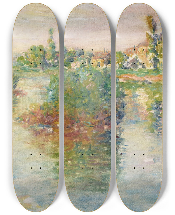 Triptych art skateboard deck of Claude Monet La Seine Lavacourt by Claude Monet (1840-1926)