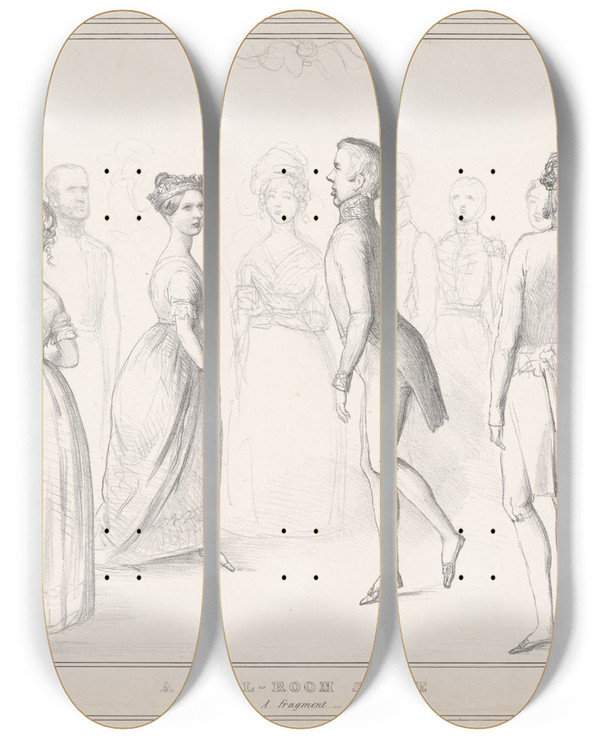 Triptych art skateboard deck of John Doyle A Ballroom Scene by John Doyle (1939)
