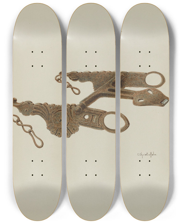 Triptych art skateboard deck of Cornelius Christoffels Bit_1 by Cornelius Christoffels (1879-1960)