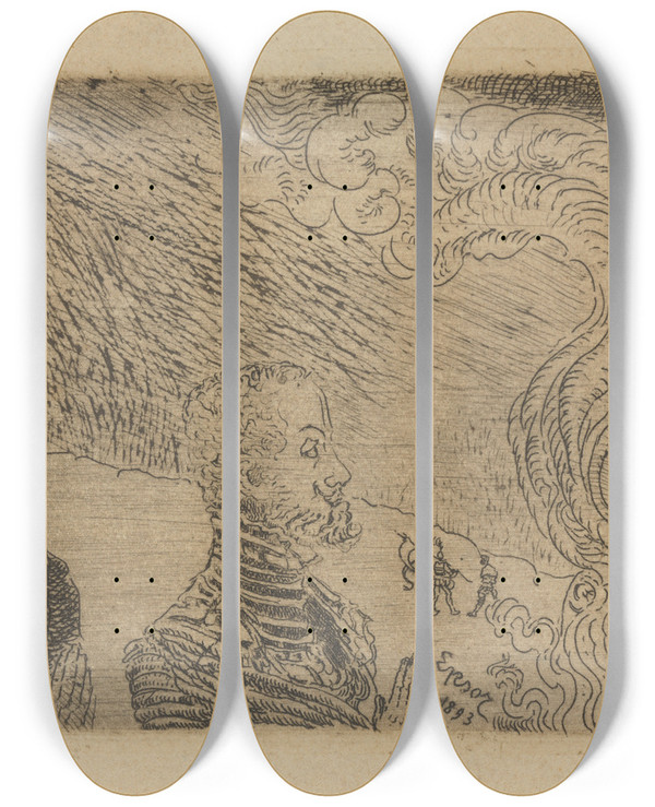 Triptych art skateboard deck of James Ensor Autodafe_2 by James Ensor (1860-1949)