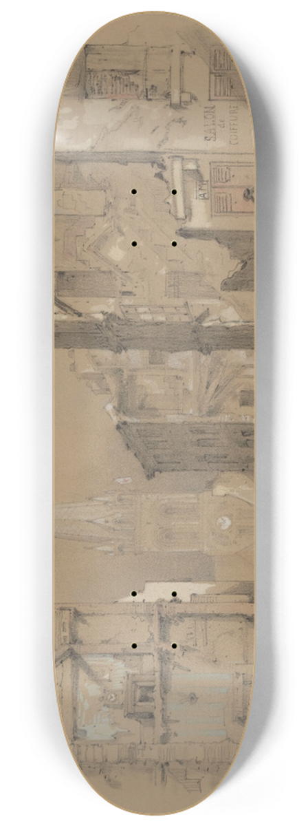 Henri Guilmard - Ruins of the Saint-Cloud Church at the Siege of Paris 8.25 inch art skate deck