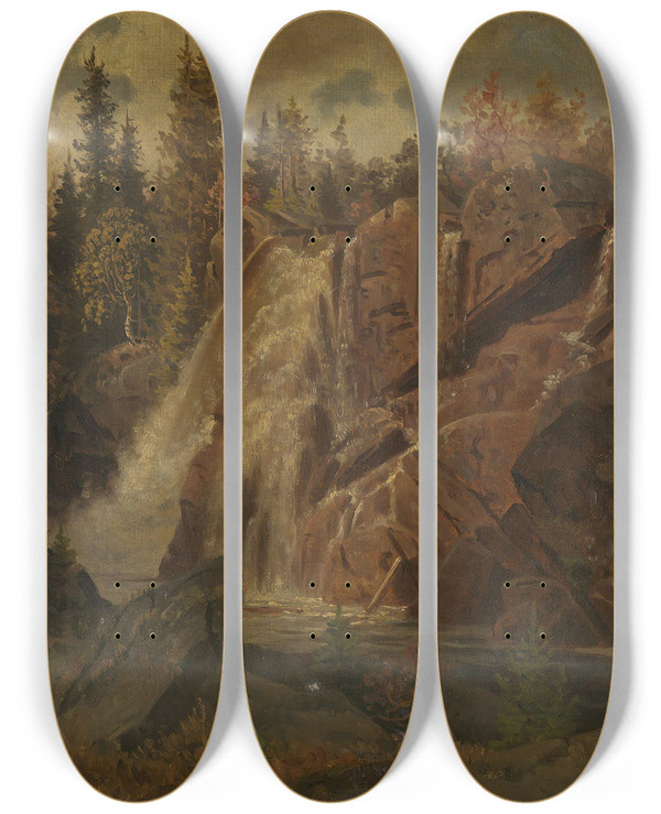 Triptych art skateboard deck of Johan Fredrik Eckersberg Norwegian Landscape by Johan Fredrik Eckersberg (1822-1870)