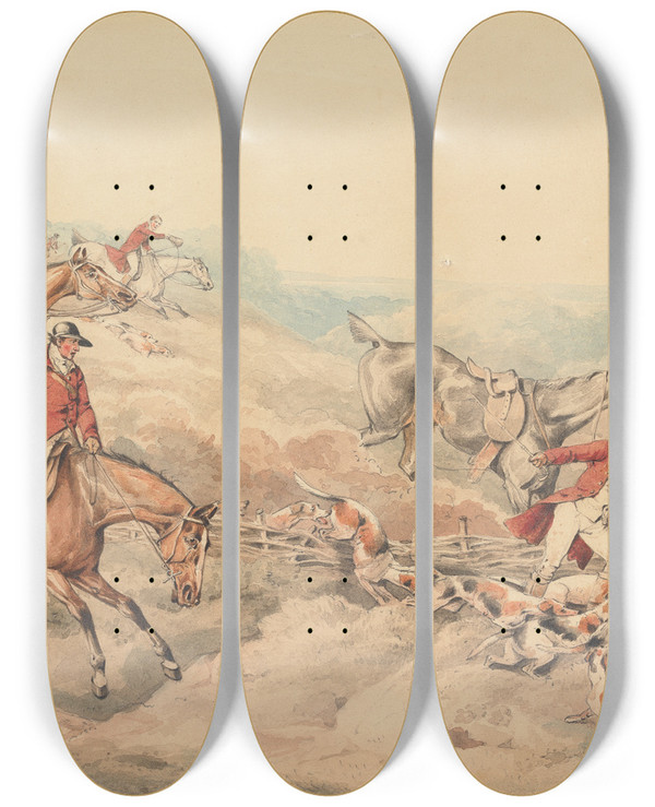 Triptych art skateboard deck of Henry Thomas Alken Foxhunting The Death_2 by Henry Thomas Alken (1785-1851)