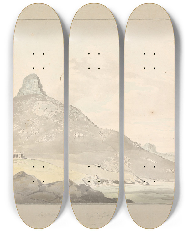 Triptych art skateboard deck of Samuel Davis Sugar Loaf Cape Of Good Hope by Samuel Davis (1757-1819)