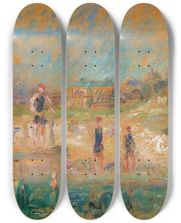 Triptych art skateboard deck of William James Glackens Bathers by William James Glackens (1870-1938)