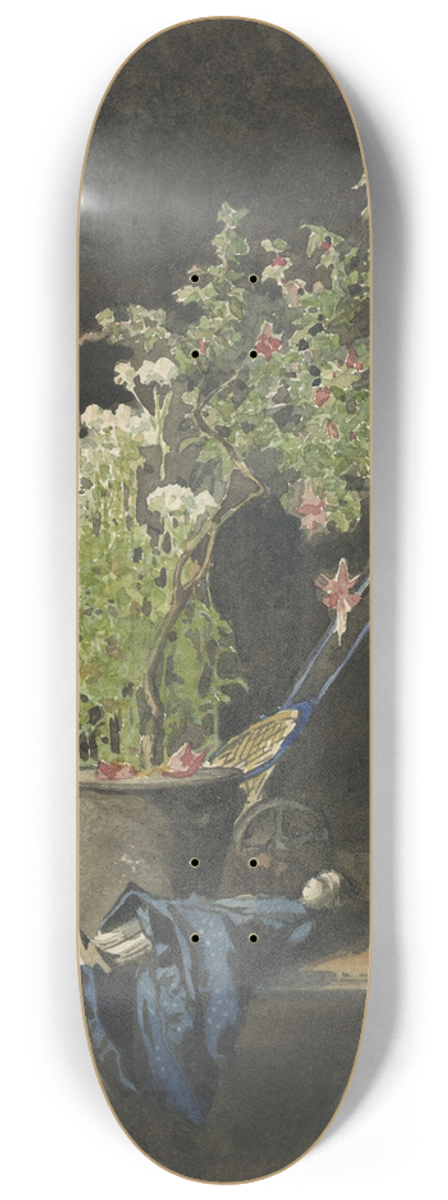 Henri-Joseph Harpignies - A Potted Fuchsia with Childrens Toys 8.25 inch art skate deck