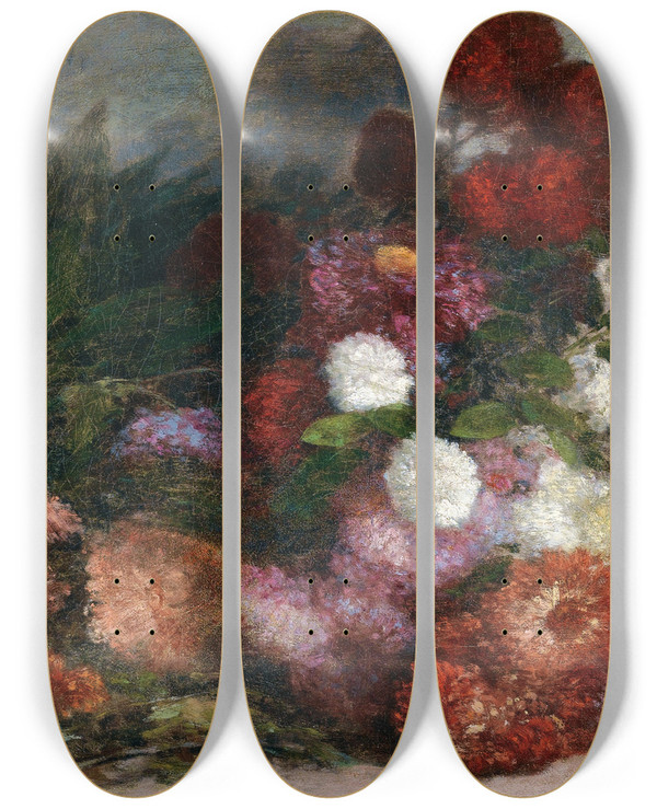 Triptych art skateboard deck of Eugne Boudin Flower Bunch by Eugene Boudin (1824-1898)