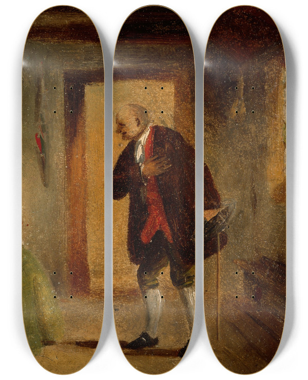 Triptych art skateboard deck of Francis William Edmonds Interior Study by Francis William Edmonds (1806-1863)