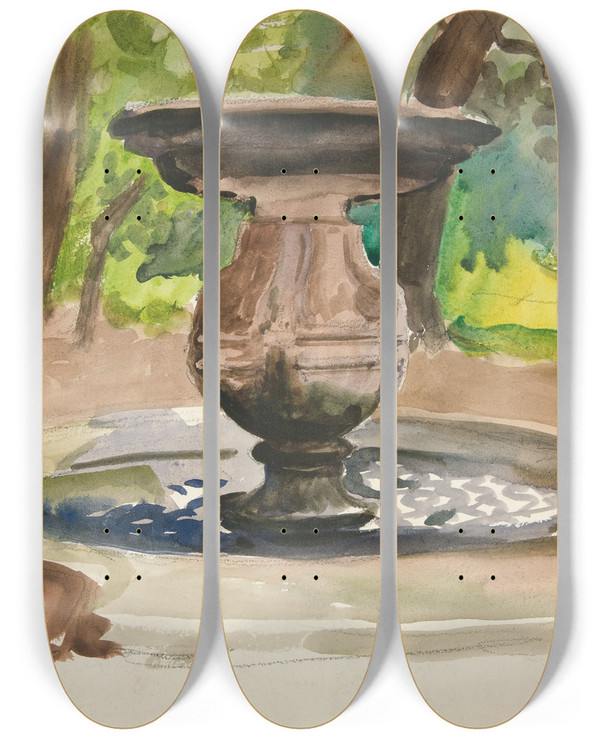 Triptych art skateboard deck of Edwin Austin Abbey Study Of Afountain by Edwin Austin Abbey (1852-1911)