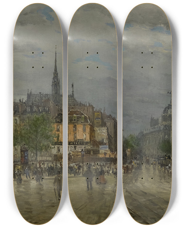 Triptych art skateboard deck of Frank Myers Boggs View Ofparis by Frank Myers Boggs (1855-1926)