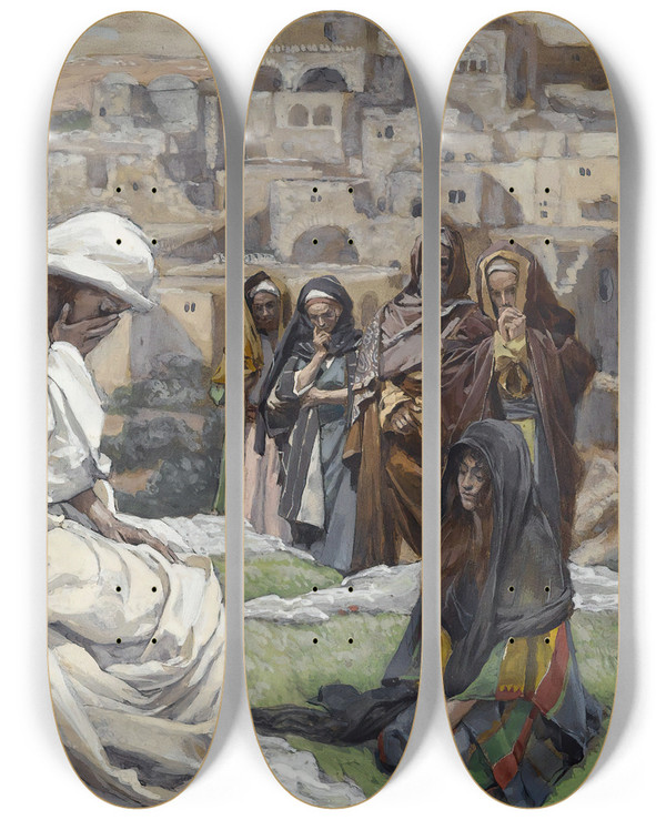 Triptych art skateboard deck of James Tissot Jesus Wept by James Tissot (1836-1902)