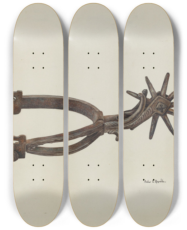 Triptych art skateboard deck of Arthur P Reynolds Spur_3 by Arthur P Reynolds