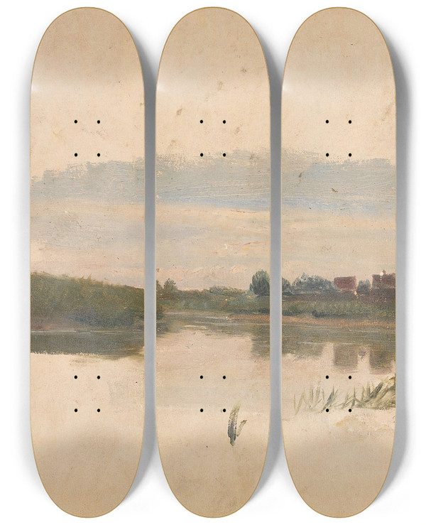Triptych art skateboard deck of Adolph Tidemand Landscape Study_2 by Adolph Tidemand (1814-1876)