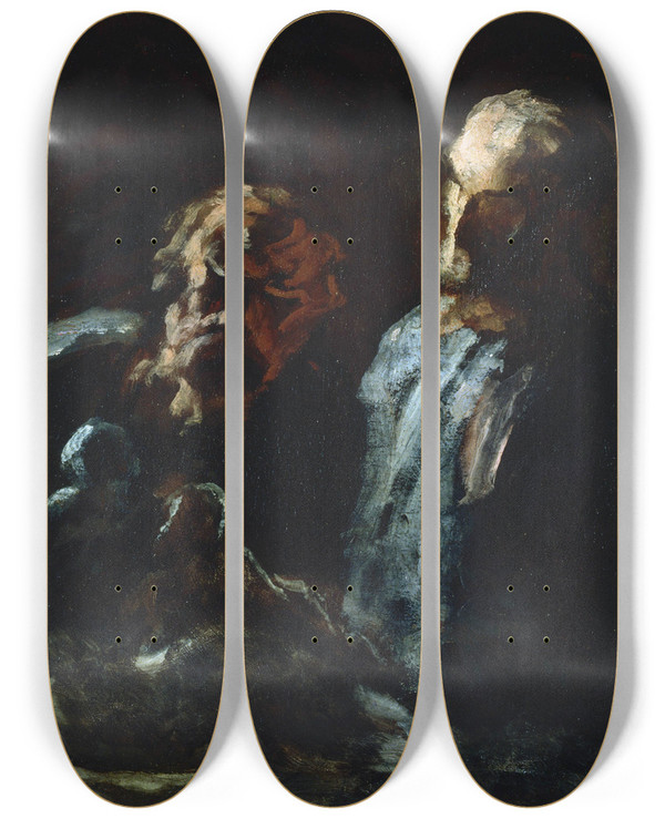 Triptych art skateboard deck of Honor Daumier Two Sculptors by Honore Daumier (1808-1879)