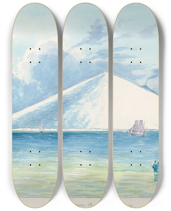 Triptych art skateboard deck of Charles Hamilton Smith Cape Crozier And Mount Terror by Charles Hamilton Smith (1776-1859)