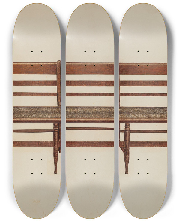 Triptych art skateboard deck of Harry Eisman Settee_1 by Harry Eisman