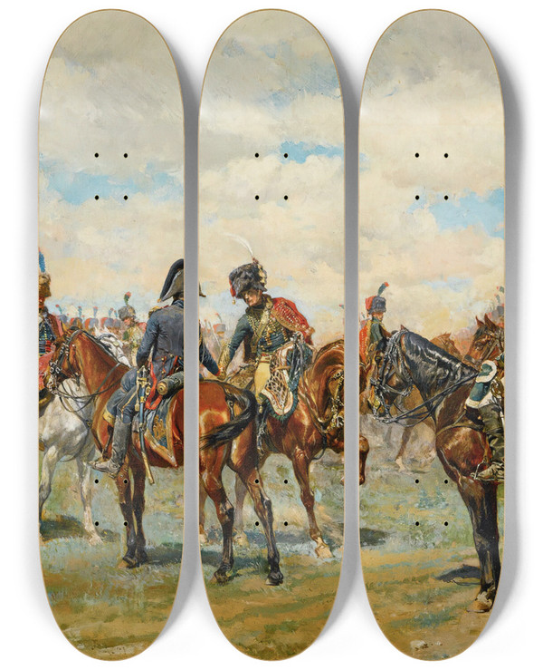 Triptych art skateboard deck of Ernest Meissonier Les Deux Amis by Ernest Meissonier (1815-1891)