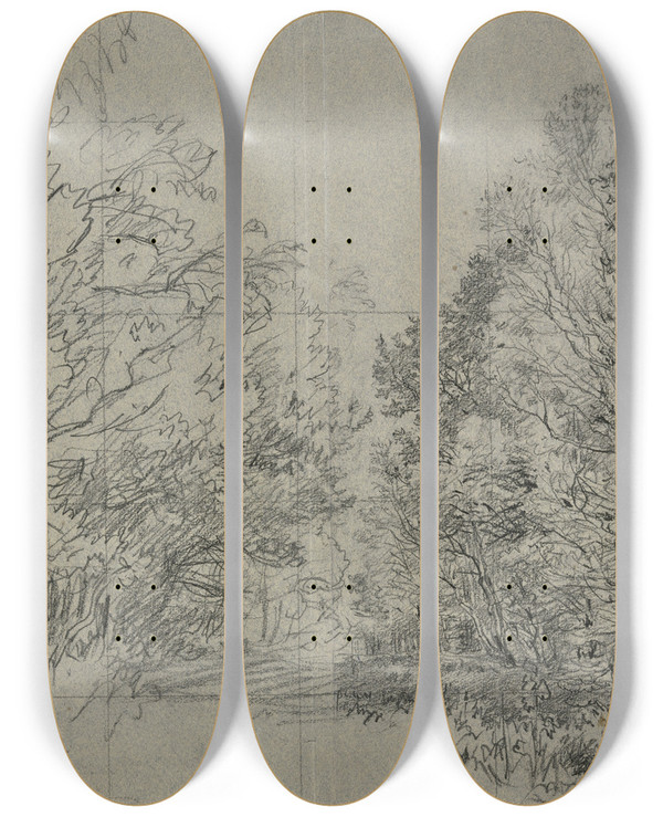 Triptych art skateboard deck of Jakob Maurer Forest Section 2 by Jakob Maurer (1826-1887)
