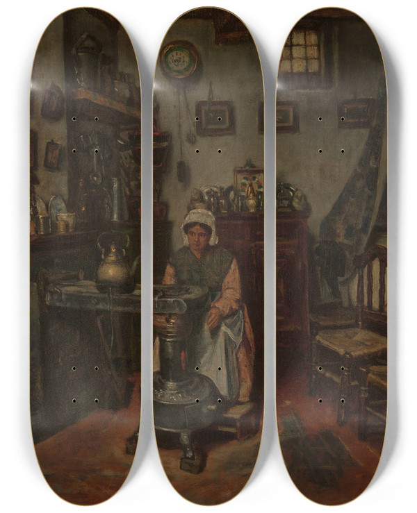 Triptych art skateboard deck of Henri De Braekeleer Interior by Henri de Braekeleer (1840-1888)