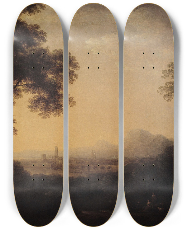 Triptych art skateboard deck of Carl Johan Fahlcrantz  Romantic Landscape by Carl Johan Fahlcrantz (1774-1861)