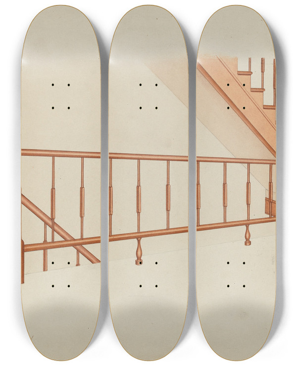 Triptych art skateboard deck of Lon Cronk Shaker Stairway by Lon Cronk
