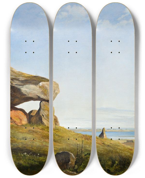 Triptych art skateboard deck of Johan Thomas Lundbye Dolmen At Raklev Rsns by Johan Thomas Lundbye (1818-1848)
