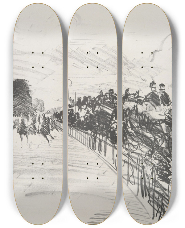 Triptych art skateboard deck of Douard Manet The Races Les Courses by douard Manet (1832-1883)