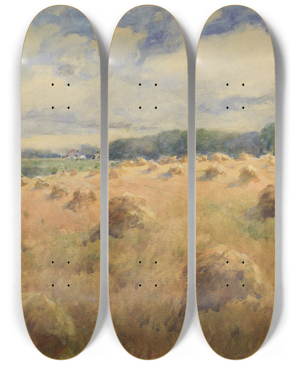 Triptych art skateboard deck of William Henry Holmes Maryland Wheat Fields by William Henry Holmes (1846-1933)