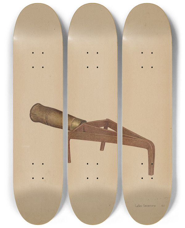 Triptych art skateboard deck of Leroy Griffith Iron And Trivet by Leroy Griffith