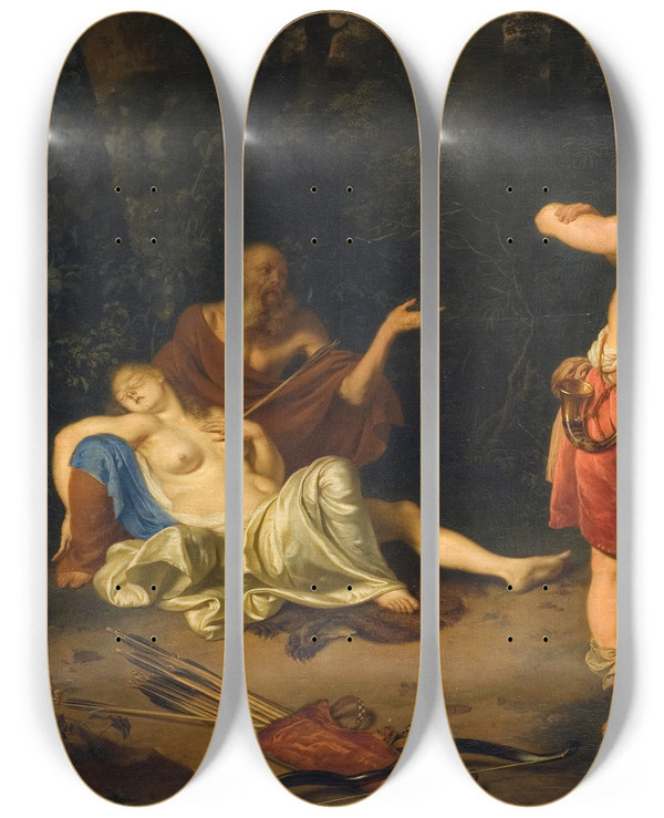 Triptych art skateboard deck of Ary De Vois Cephalus And Procris by Ary de Vois (1632-1680)