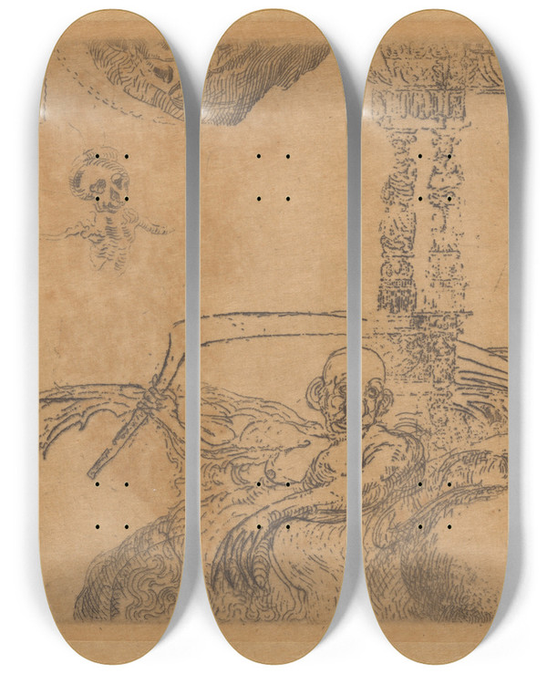 Triptych art skateboard deck of James Ensor De Ontucht_2 by James Ensor (1860-1949)